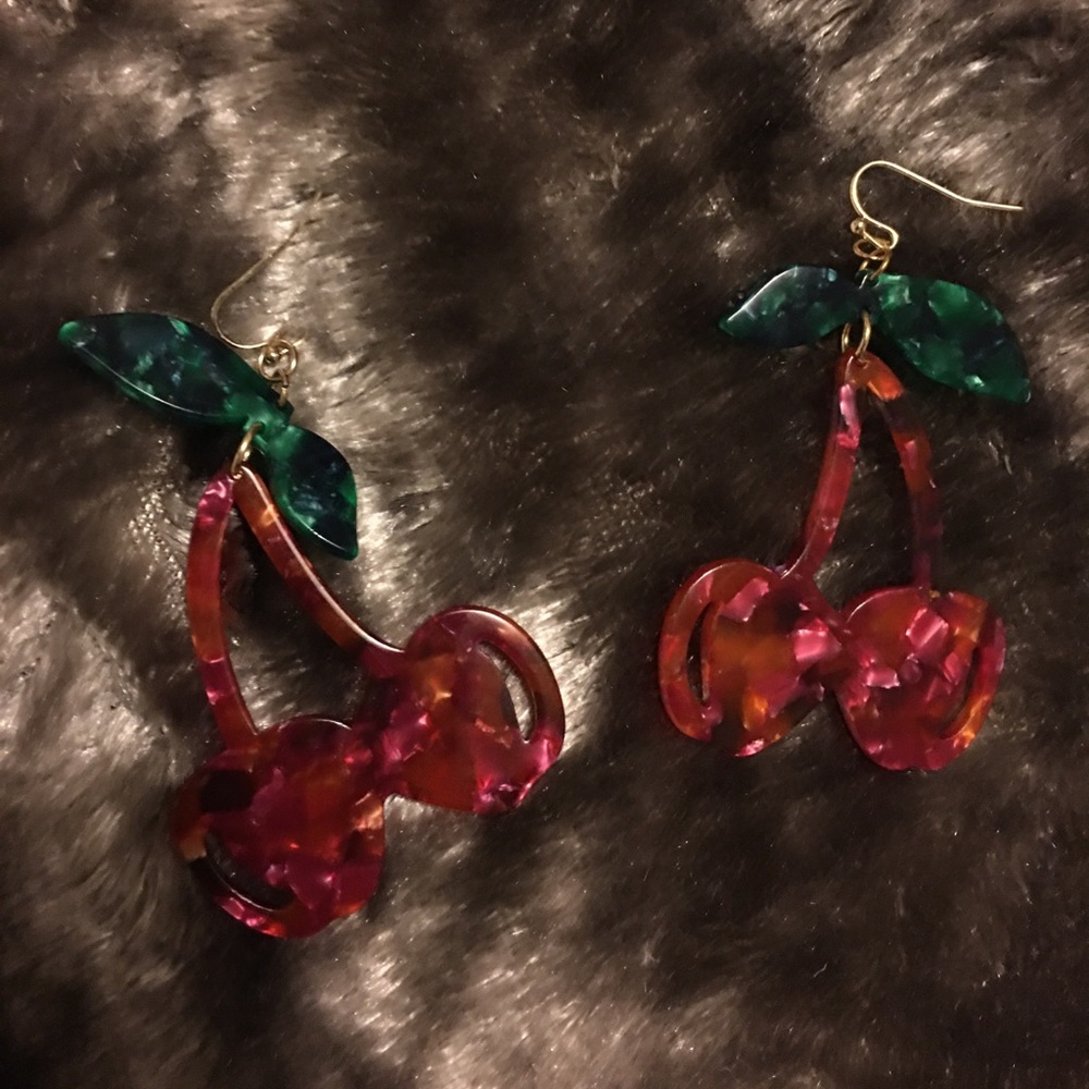Marbled Resin Cherry Rockabilly Earrings 🍒